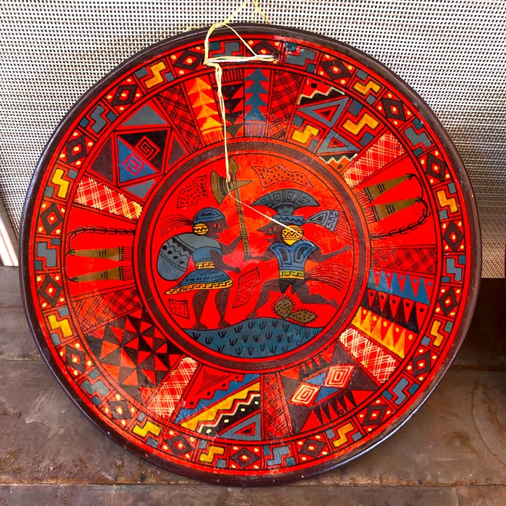 2 Cusco Peru Vintage Pottery Wall Plates Handmade Folk Art
